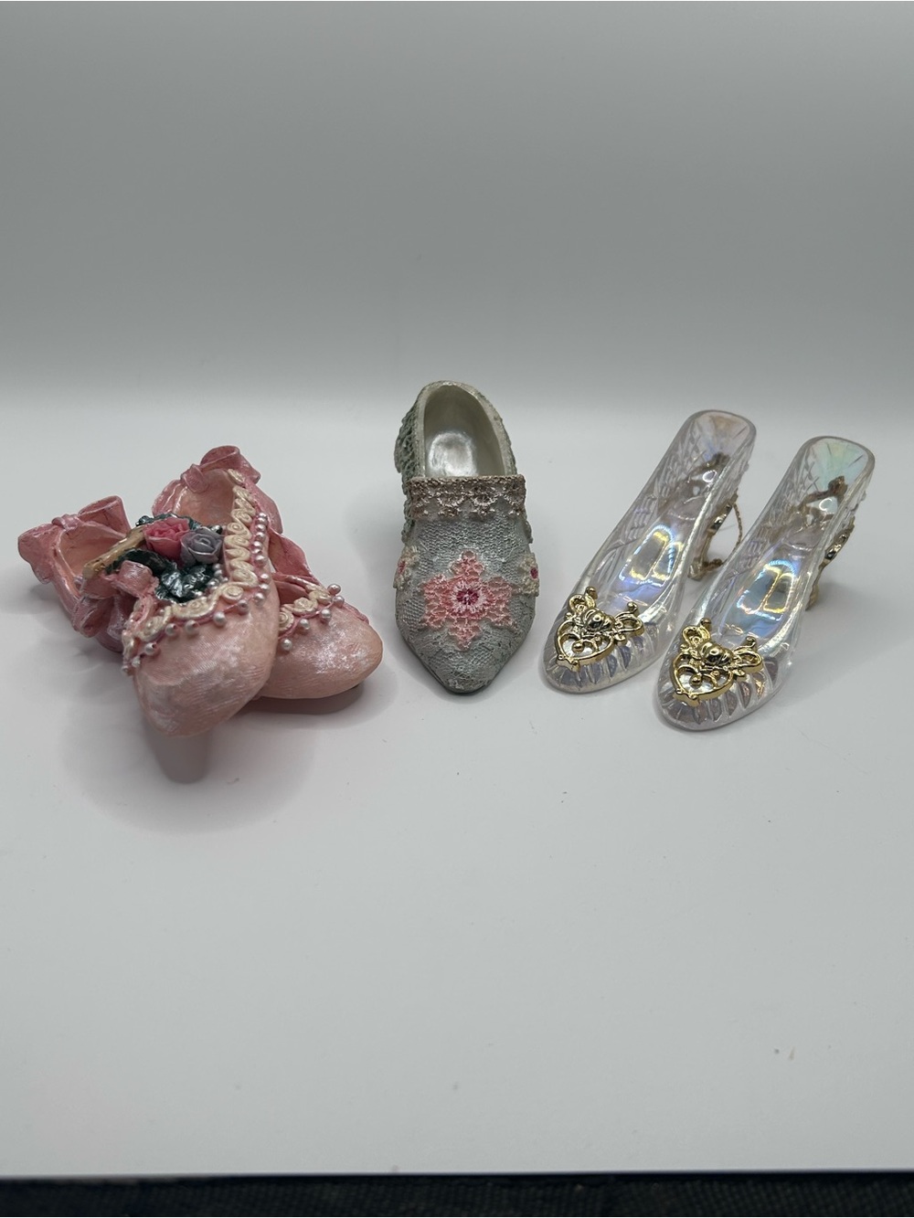 Vintage Style Miniature Shoe Figurines Lot | Cinderella Slippers Ballet Shoes